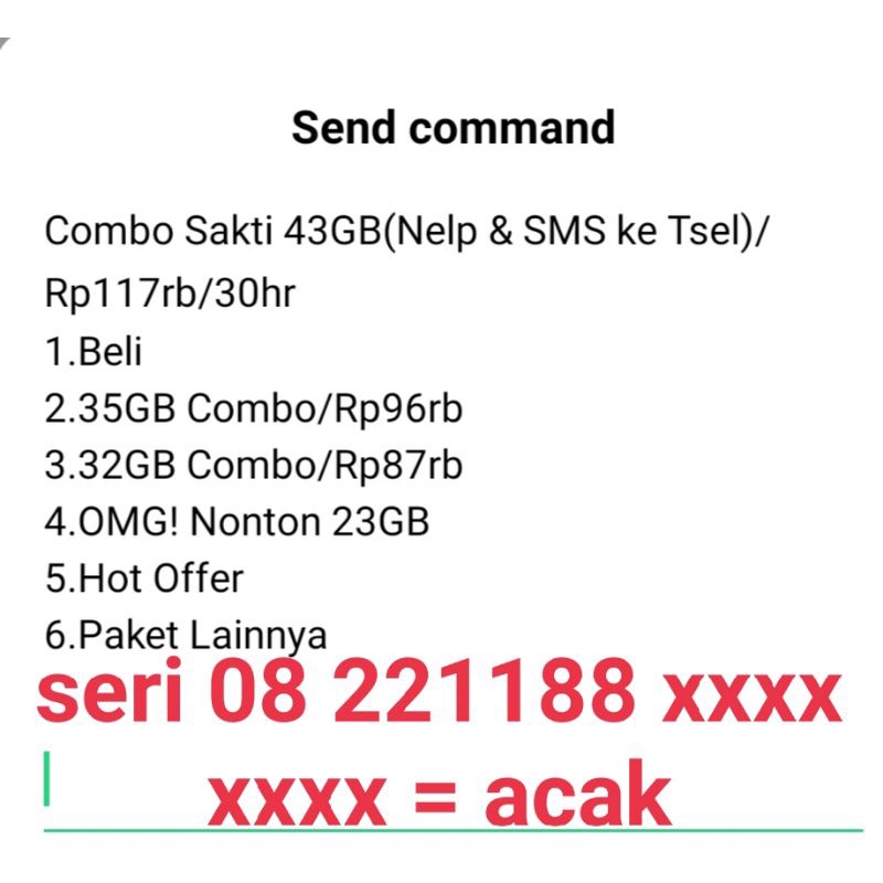 kartu perdana combo sakti 32gb 35gb 43gb NOMOR CANUK seri o8 221188 xxxx