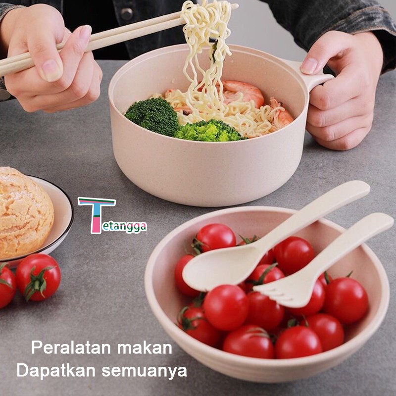 Set Mangkok 6 in 1 Mangkuk Wheat Straw Pemasak Mie Serbaguna dengan Tutup COVER THE CUP BOWL VS-42