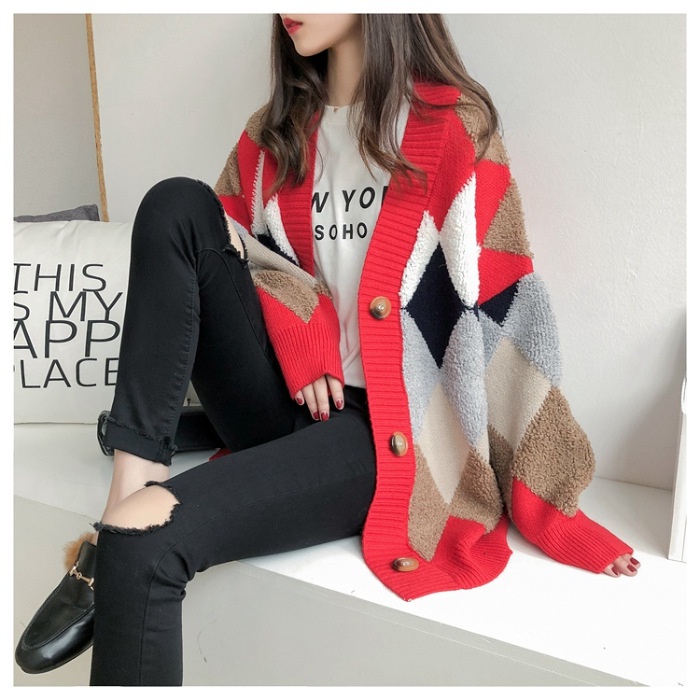 #Sisjuly# Wanita Baru Korea Sweater Cardigan Top Lazy Wind Sweater Rajut Tebal