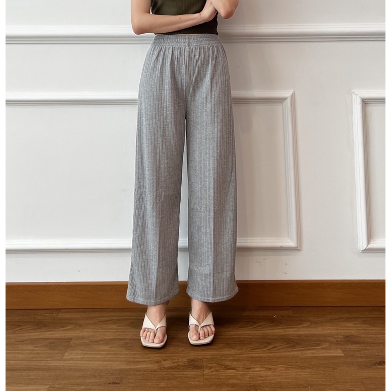 Shea pants/celana kulot knit/celana santai/longpants/kulot wanita/kulot high waist/celana wanita/kulot knit/ celana panjang-Light grey