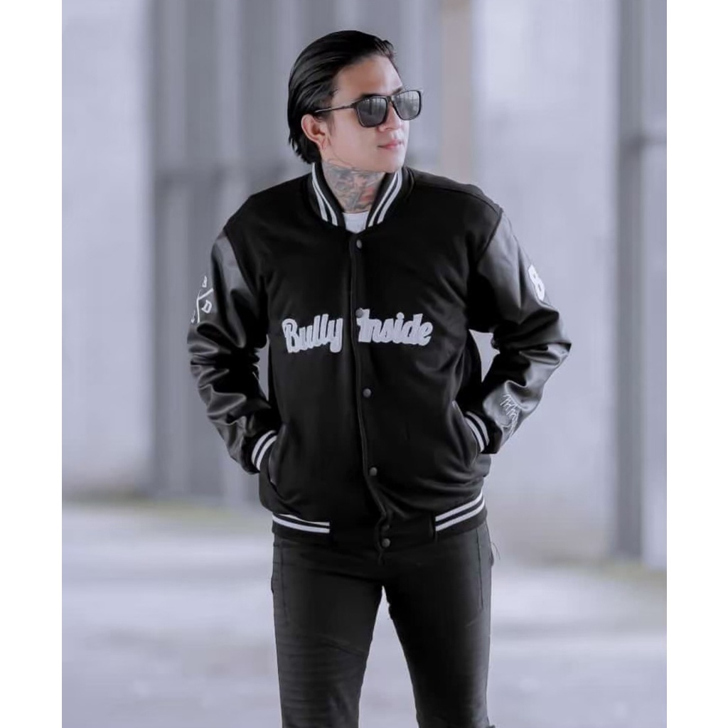 JAKET BOMBER VARSITY BASEBALL BULLY LENGAN KULIT
