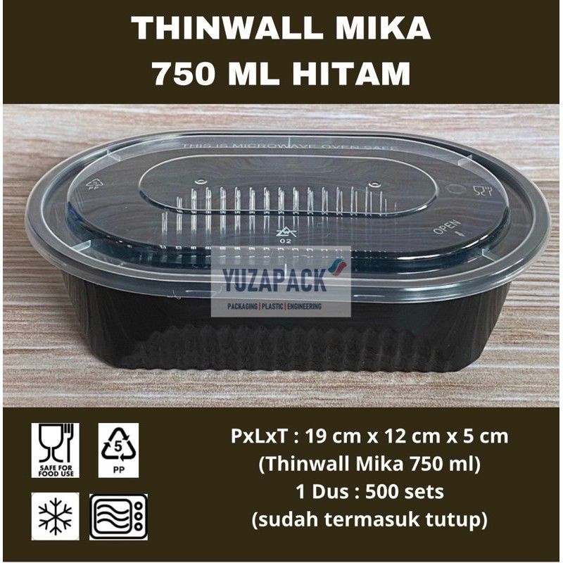 Thinwall Oval 750 ml Hitam Take Away Plastics Microwave