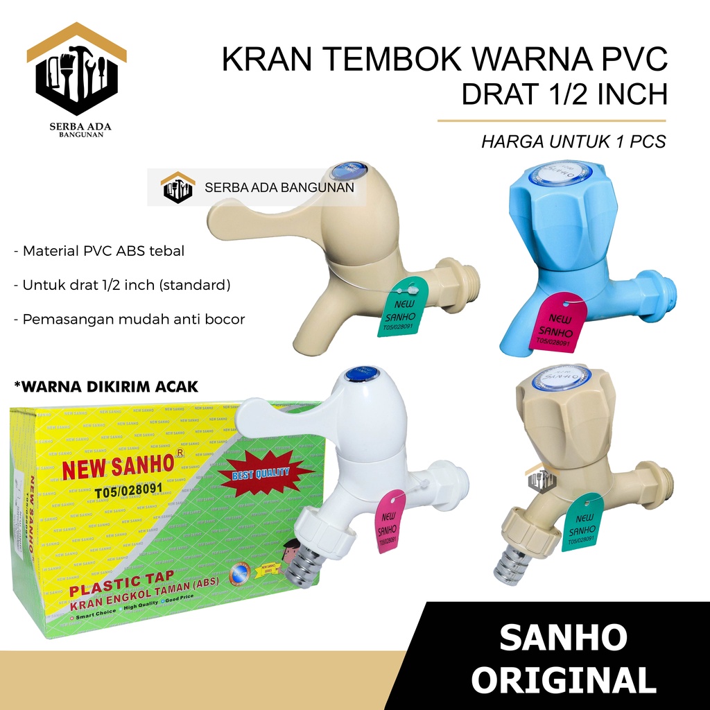 KRAN KERAN AIR PLASTIK NEW SANHO 1/2&quot; 3 WARNA - ORIGINAL 100% HIGH QUALITY TEBAL PREMIUM