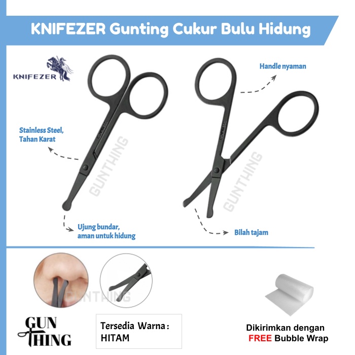Gunting Cukur Bulu Hidung - KNIFEZER Hitam Stainless Steel - FS124