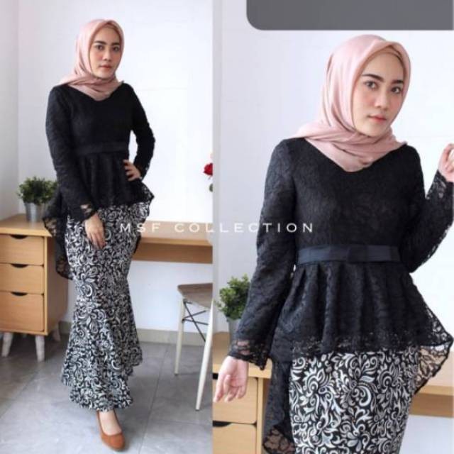 Setelan Kebaya Brokat Aurora Pinguin Full Furing Hitam Set Rok Duyung Modern Terhitzzz Shopee Indonesia