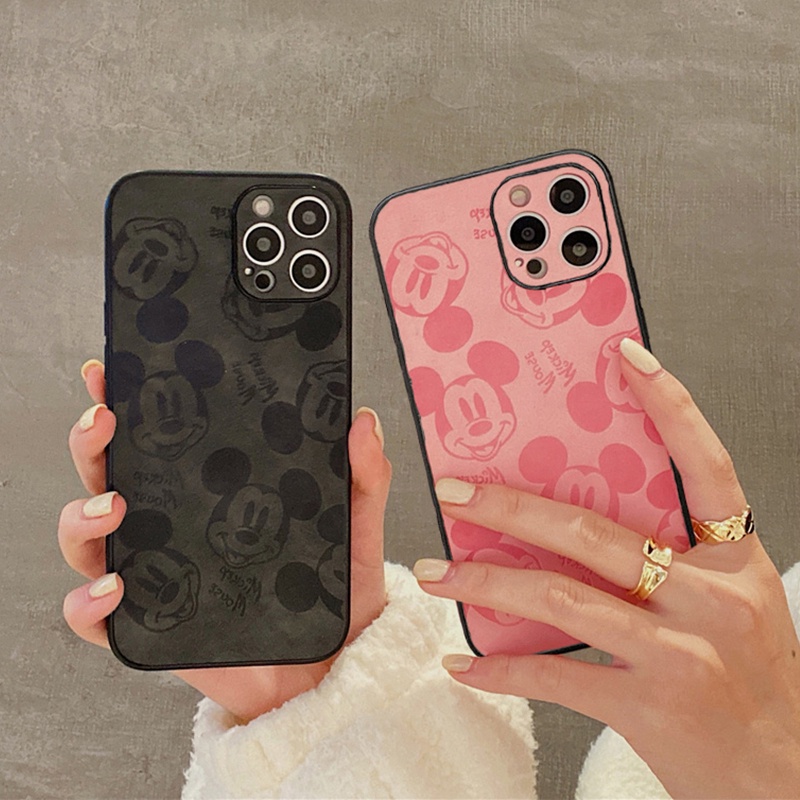 Leather pattern Mickey casing iphone 12 pro max 12mini 11pro max Xs max XR 7/8/se2020 7plus/8plus all-inclusive fall protection cover casing iphone