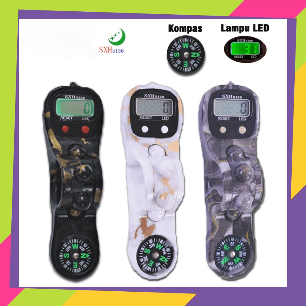 1622D1 / Tasbih digital kompas lampu LED  marmer &amp; urat kayu / Alat hitung finger counter / Tasbih alat zikir