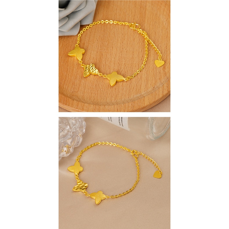 Gelang Desain Tiga Kupu-Kupu Lapis Emas Asli Kadar 375 Untuk Wanita