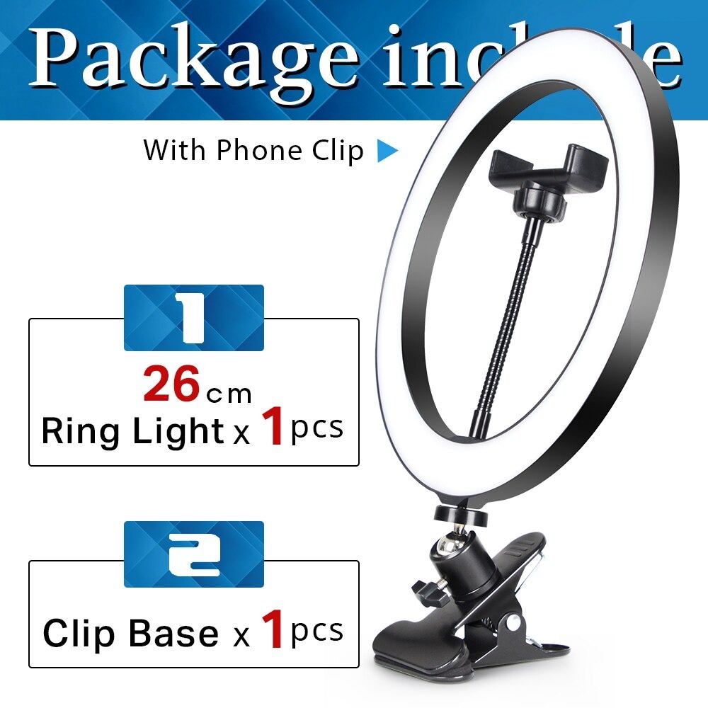 TaffSTUDIO Lampu Halo Ring Light Clip LED Kamera 26 cm with Smartphone Holder - RL-39 - Black