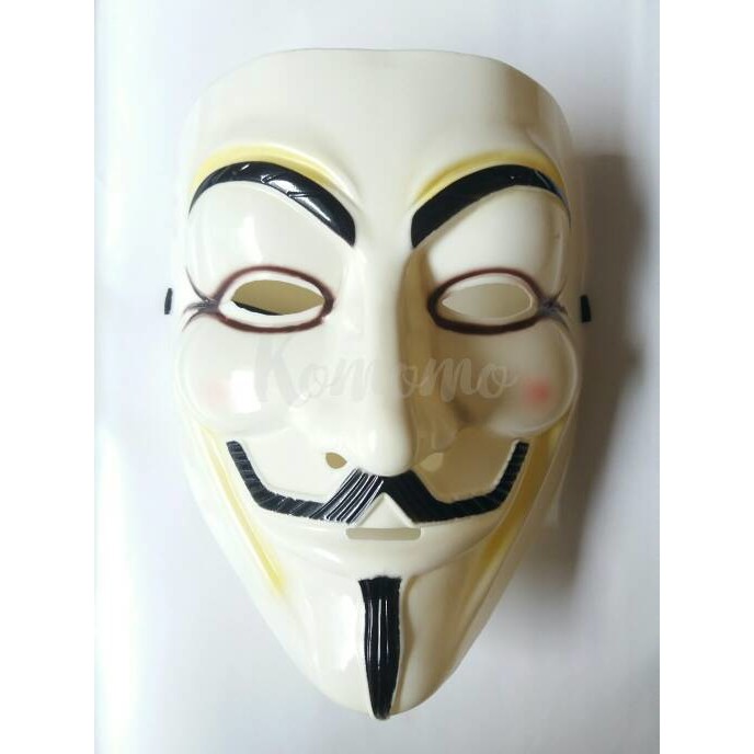 Mask V For Vendetta Guy Fawkes Anonymous Cream/Topeng Anonymous Cream - 5Bbb5B - Original Asli