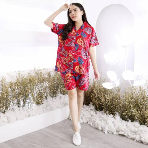 Setelan Piyama Wanita Pendek HP Satu Set Tie Dye Rosei Jumbo XXL Big Size Baju Tidur Wanita Cewek Casual Setelan Rayon One Set Cantik-NARITA MAROON