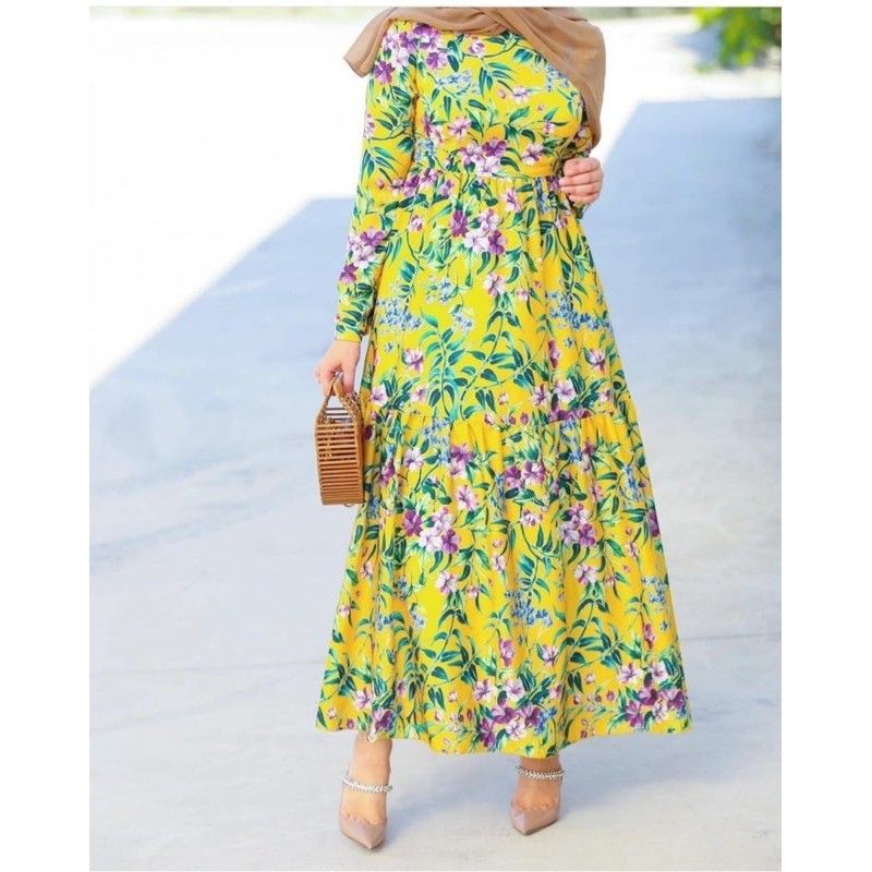 maxi dress import / dres maxy kuning bunga bangkok bkk premium
