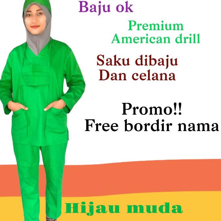 baju perawat lengan panjang/baju ok/baju jaga medis/baju ok jumbo/baju ok 6xl/baju ok american drill