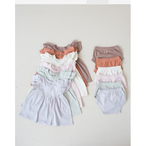 Cotton Cub Ruffle Dress + Bloomer Set - Baju Anak Bayi Terusan dengan Dalaman Celana Pendek Cewe