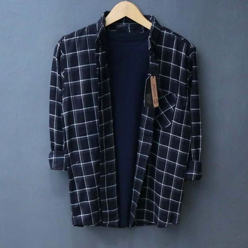 KEMEJA FLANEL PRIA MOTIF KOTAK KOTAK NAVY BRAND CASTLE'S ID KEMEJA KANTOR VIBE 9