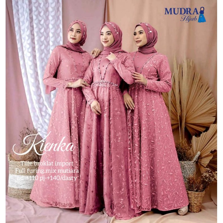 Kienka Maxy Dress Tile Brukat Import Mix Mutiara by Mudra Hijab//Gamis Kondangan
