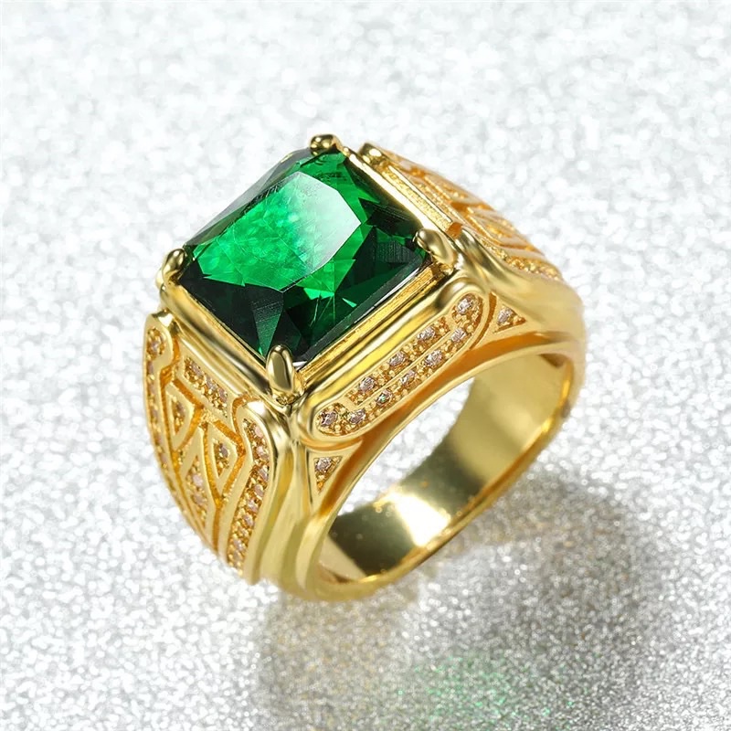 Cincin Batu Permata Zamrud Hijau Emerald Green Cubic Zirconia Mewah Berkelas Ring Gold Platted