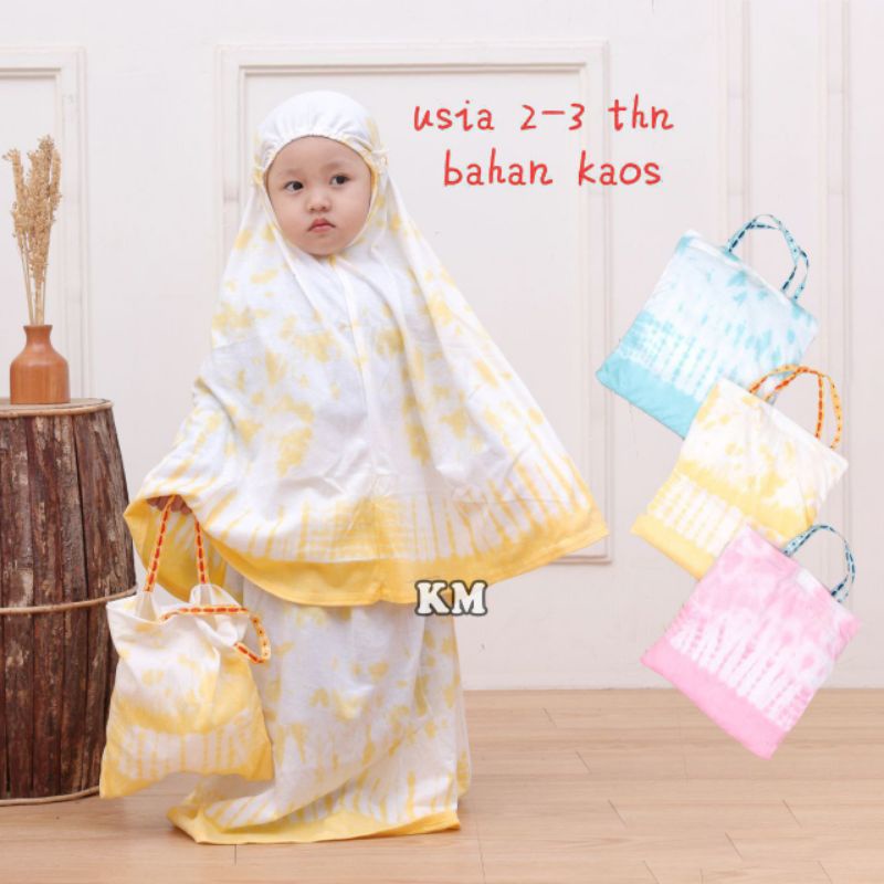 Mukenah Anak Traveling Setelan Motif Warna Usia 2 tahun 3 thn Harga Murah Model Kekinian Bahan Kaos Plus Tas Fashion Muslim Kids