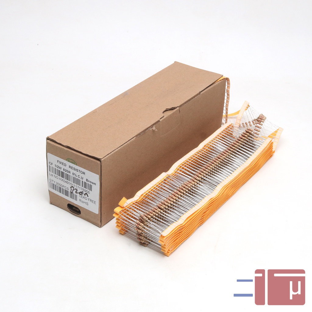 X10 Resistor 820R 820Ohm 1/2W Karbon 5% Taiwan Kaki Tembaga