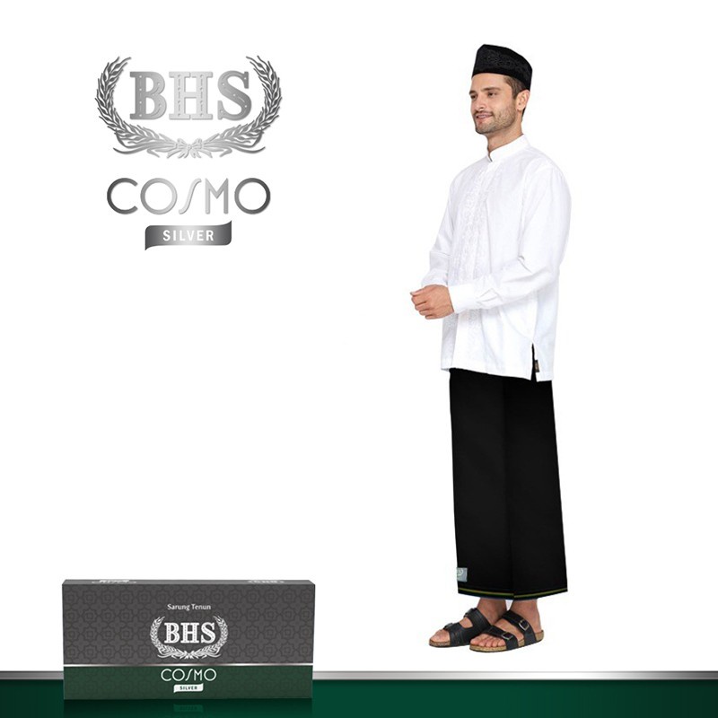 SARUNG BHS Cosmo Silver Hitam Polos