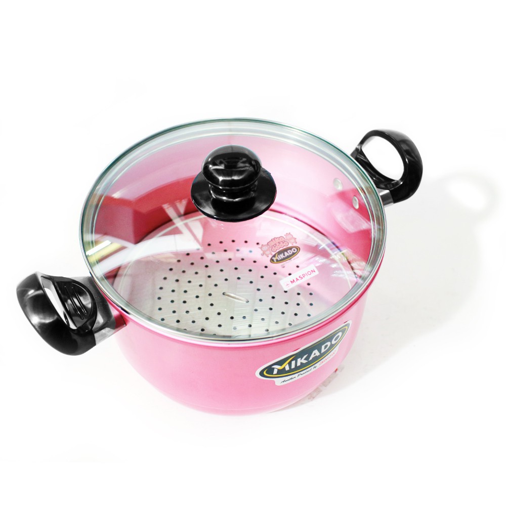 Maspion Panci Kenyonabe Steamer Serbaguna 20 cm dan Tutup Kaca - PINK HIJAU UNGU