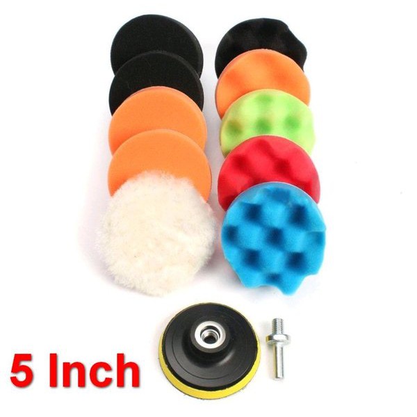 Alat PERLENGKAPAN POLES POLISHER 5 INCH SPONGE WOOL PAD VELCRO 11 PCS