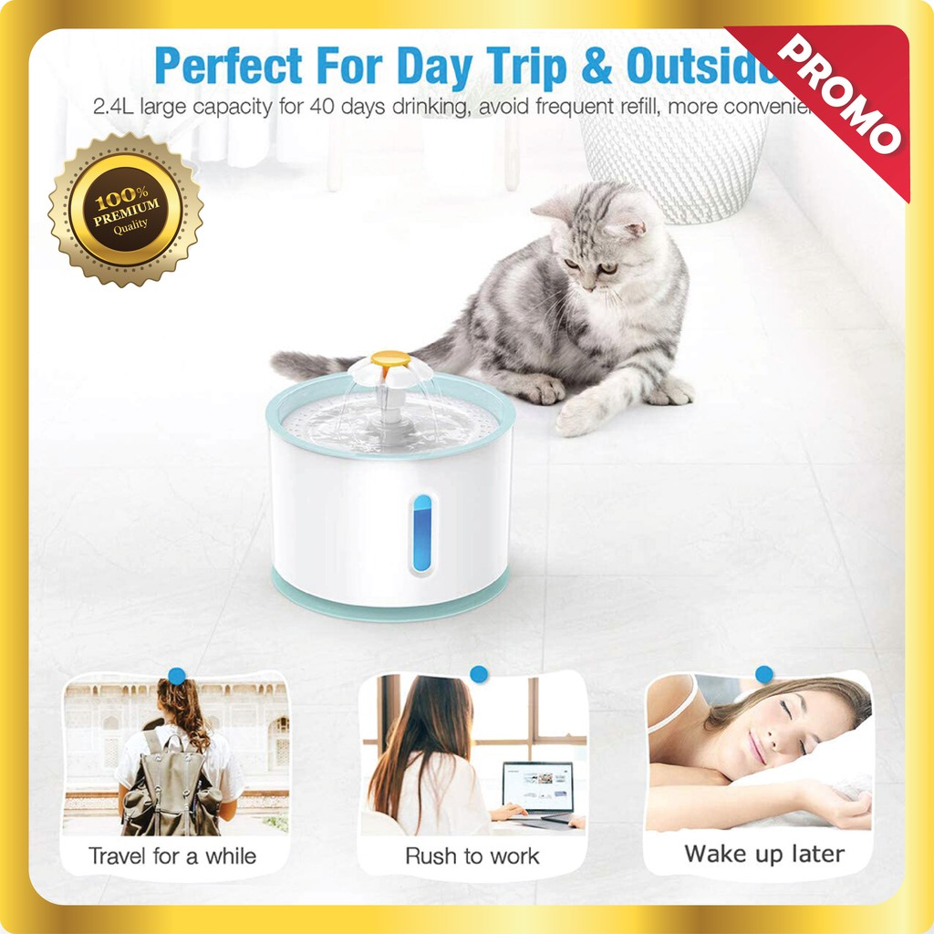 2.4L Cat Dog Flower Outlet Automatic Pet Fountain Water Dispenser Drinking Bowl Tempat Minum Kucing Original