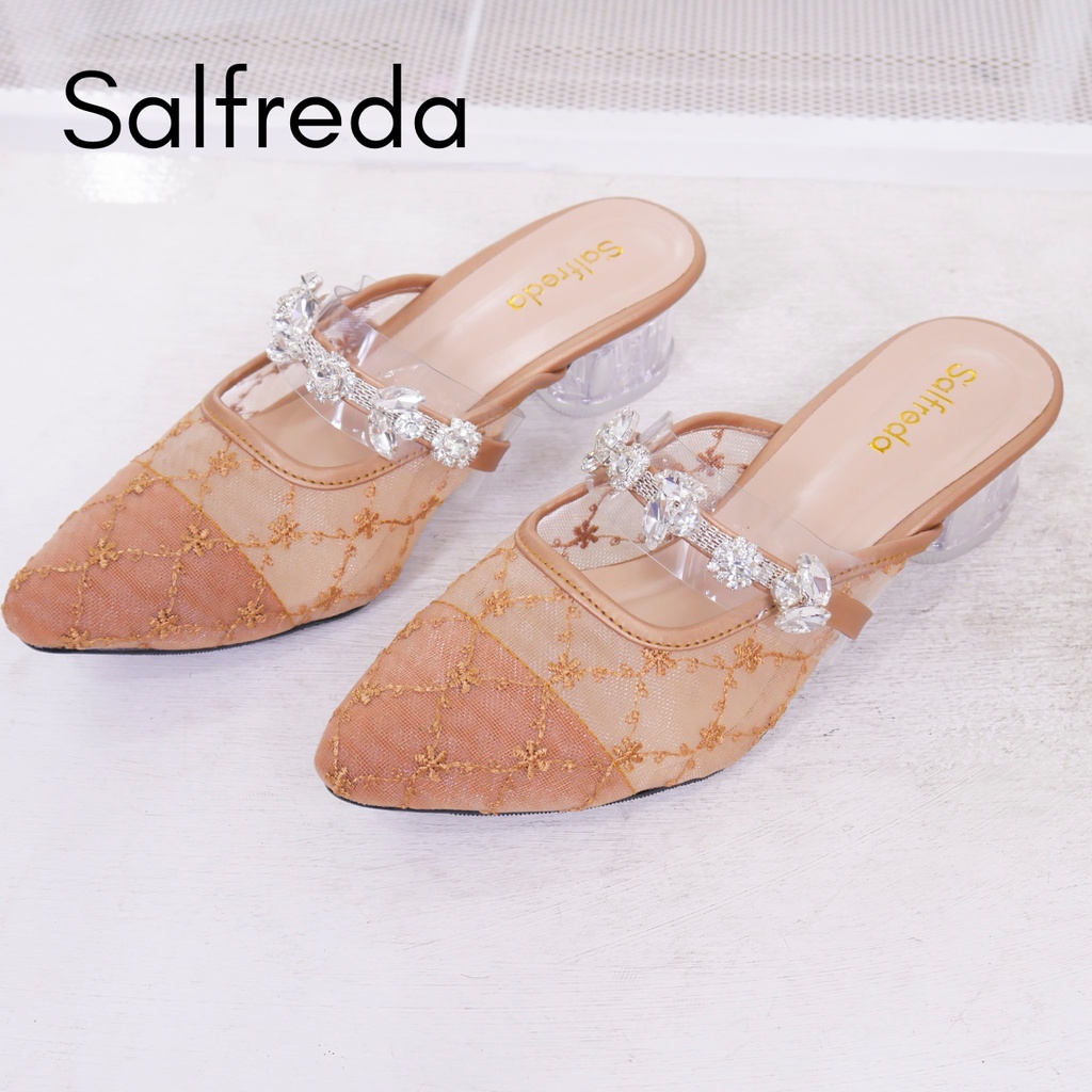 Sepatu Sandal Pesta Wanita Kondangan Elegan Terbaru Mewah Ori Import Impor Korea Brukat Hak Heels 3 cm Kaca Pernikahan Wedding Kantoran DV70001