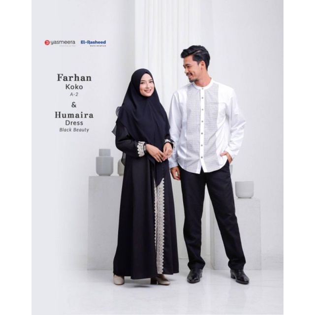 Humaira Farhan Couple by Yasmeera - Dress Gamis & Koko Umroh Haji Putih Hitam