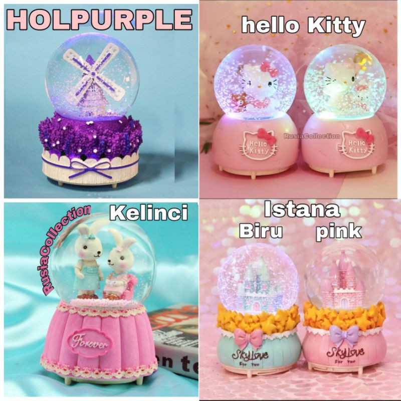 KOTAK MUSIK SNOWBALL JUMBO OTOMATIS MUSICBOX FLAMINGGO COUPLE EIFFEL UNICORN PONY HELLOKITTY FROZEN