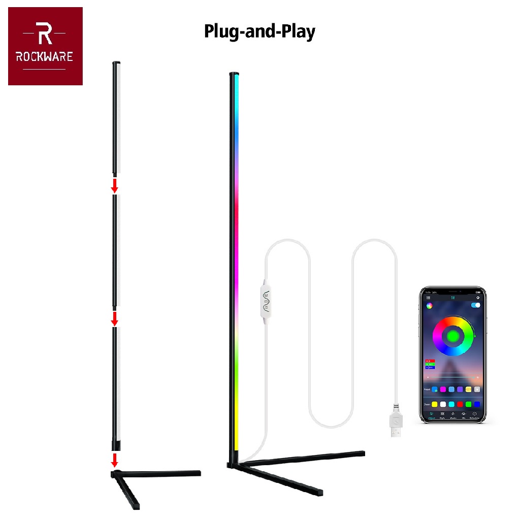 ROCKWARE LED RGB Magic Color Corner Standing Floor Lamp 1.2M 72LED 15W