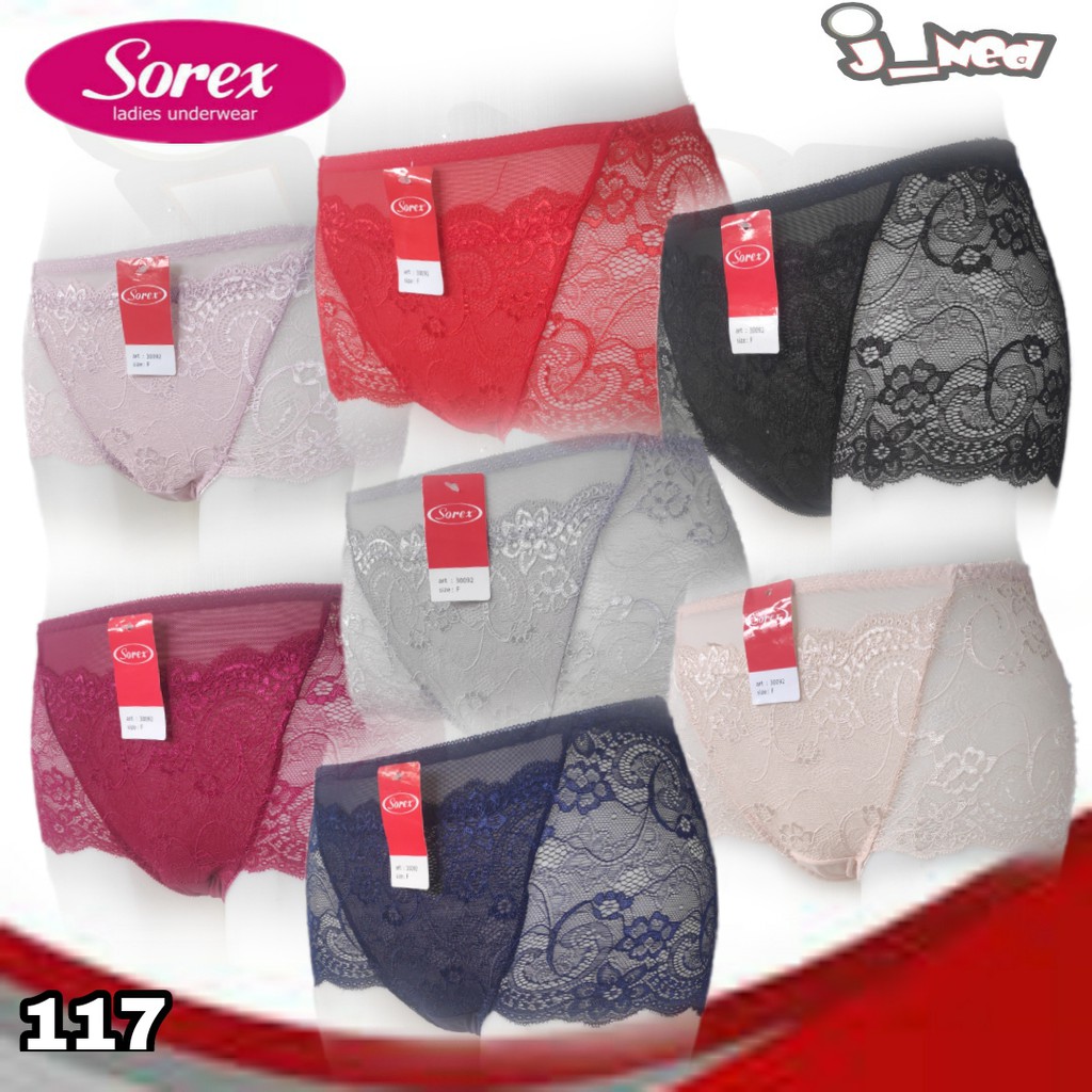 J117  CD WANITA SOREX RENDA BRUKAT TRANSPARAN FREE SIZE SETARA L-XL