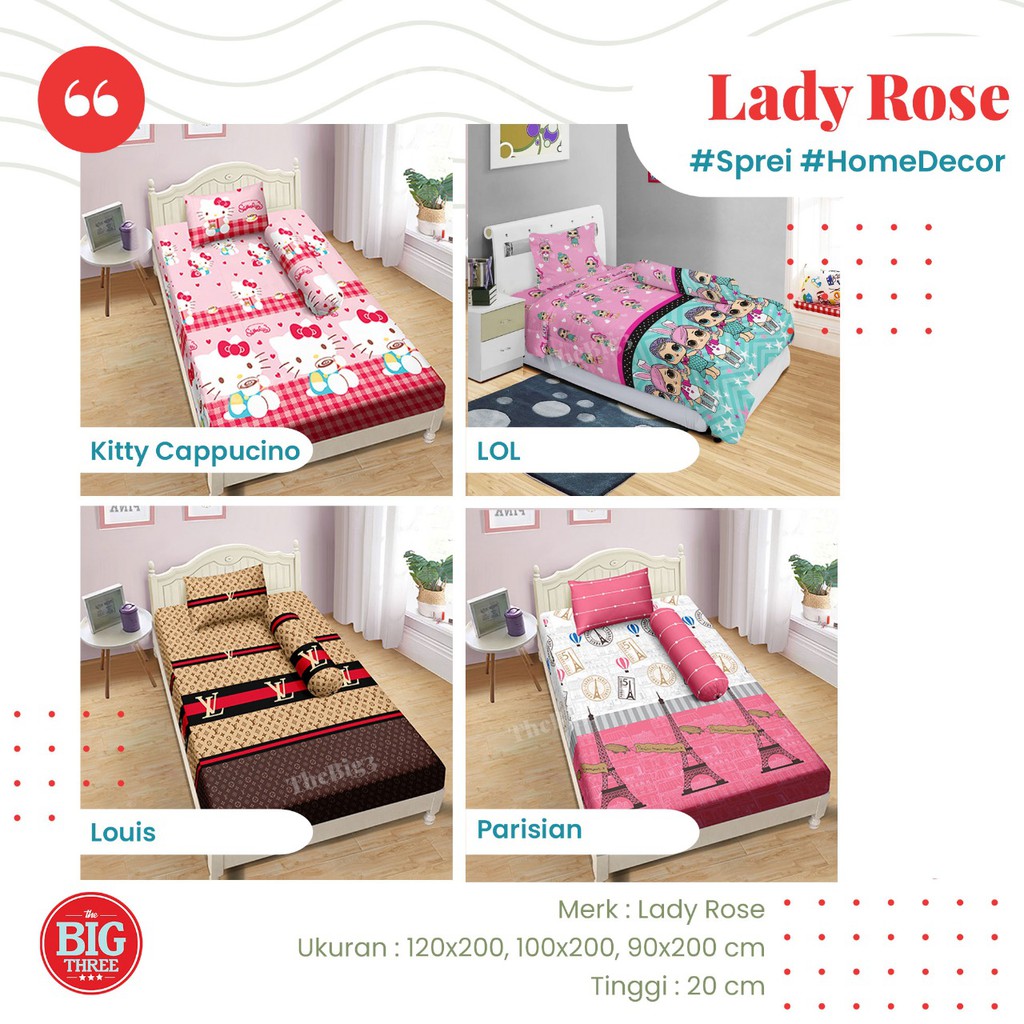 LADY ROSE Sprei 120x200 motif MARTIN POPPY LUVIA TUNDRA BLASCO DALILA RIO KENAN CRIMPSON RINO DALILA CHARCOAL DORAEMON STAR SAILOR INARA LORIA MAUDY ALEX PETTER PIKKA WEREN FURIN MANDA ALDO LEON KANDIA ALDO JANET  - SP 120 Single ladyrose