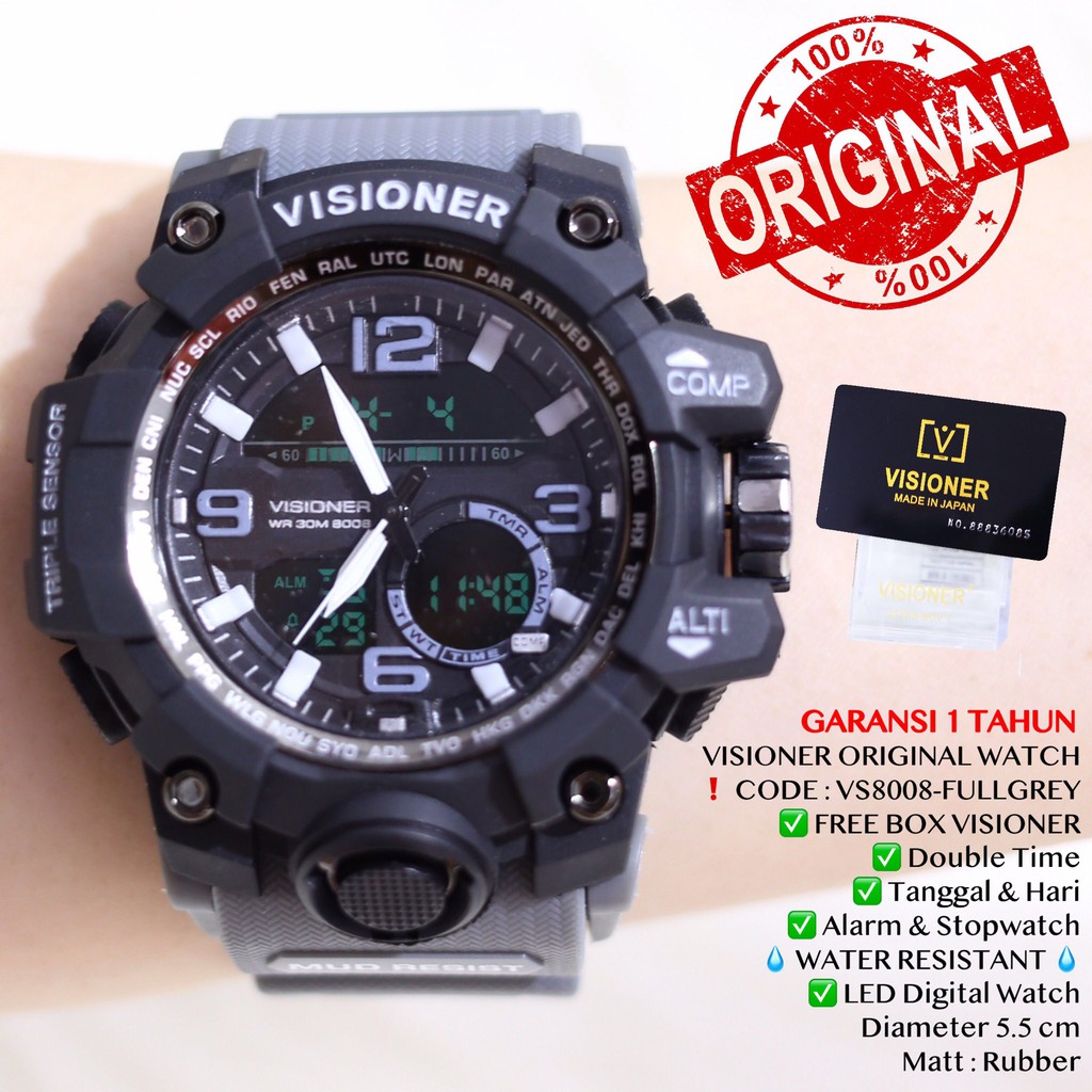 Jam Tangan Pria Digital VISIONER ORIGINAL WATCH FREE BOX Tahan Air VS8008