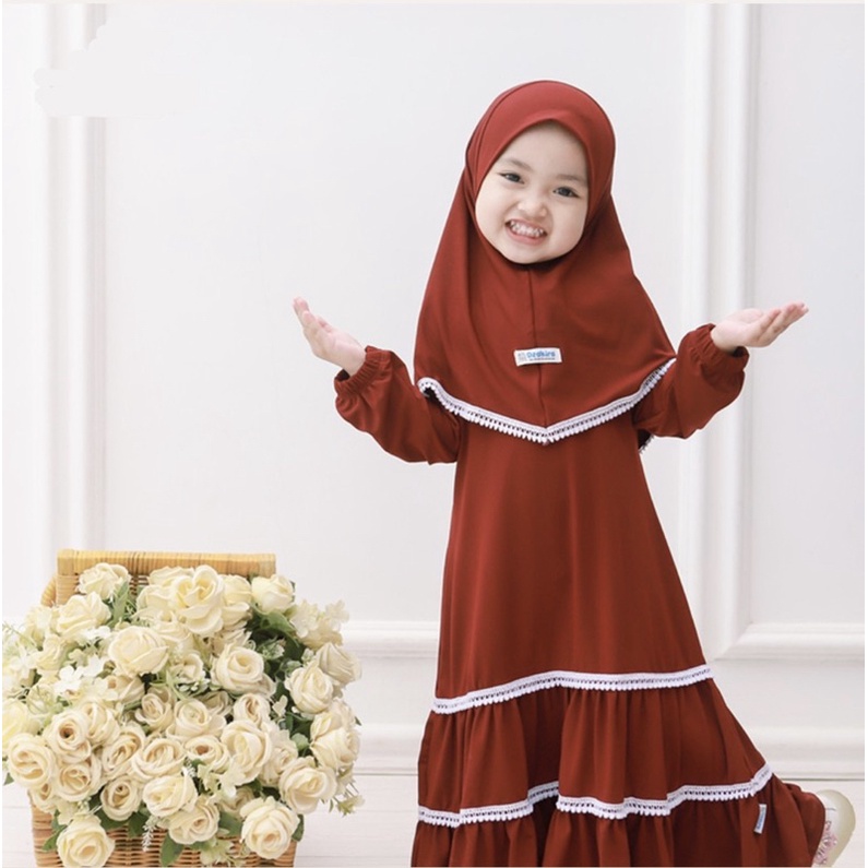 SET GAMIS JILBAB BAYI DAN ANAK DENGAN RENDA YANG LUCU