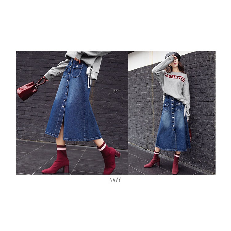 KARAKOREA 6133 Zia Denim Skirt Rok Jeans Rok Denim Rok Panjang/Rok jeans wanita/Rok Jeans Korea/Rok wanita