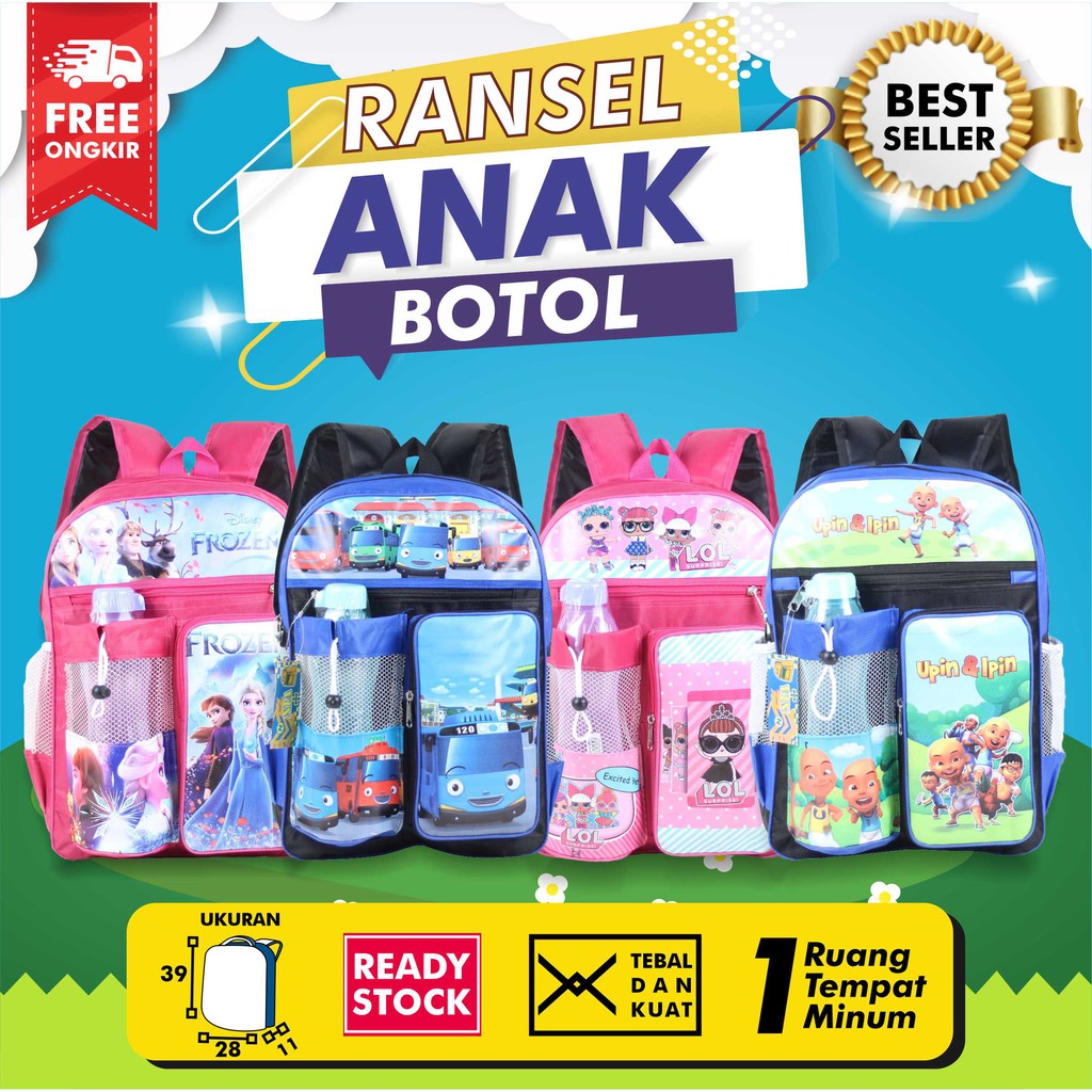 Tas Anak Karakter Gambar Kartun Cewe Cowo TK SD PAUD Termurah Terbaru Awet Berkualitas Keren Botol