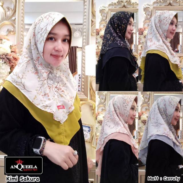 Kimi Sakura Ori Anqueela Hijab [] Khimar Mini Motif Bunga