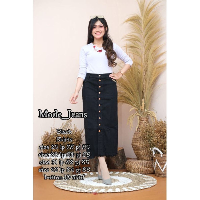 ROK JEANS PANJANG GISCA KANCING DEPAN-Hitam