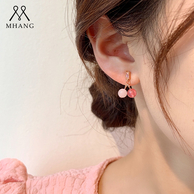 Anting Manik-Manik Cherry Warna Pink Untuk Wanita