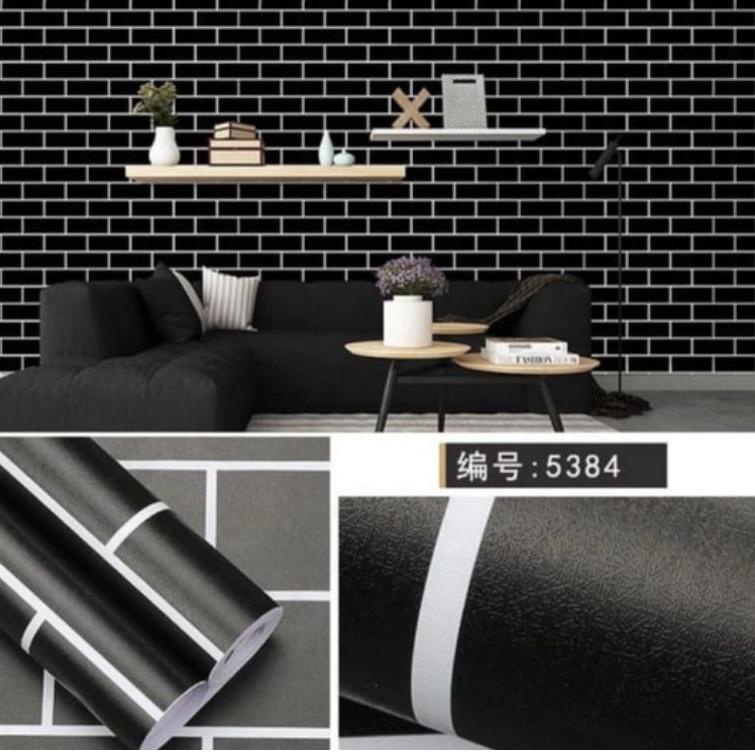 Wallpaper Dinding Bata Hitam dan motif laris Ukuran 10 meter x 45 cm Wall Sticker Welpeper "Bm31au22
