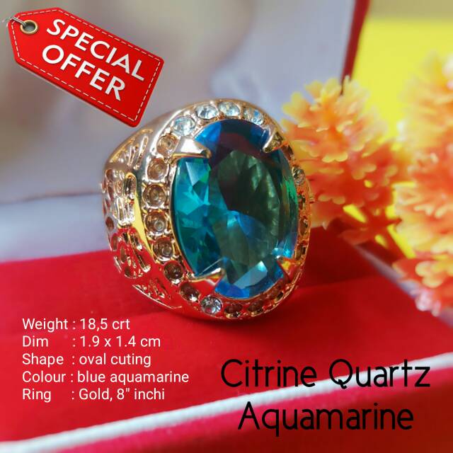 Cincin Citrine Quartz Aquamarine