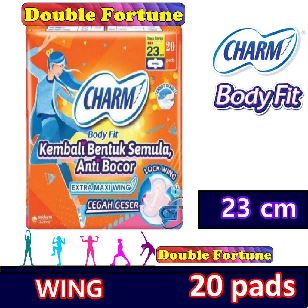 CHARM BODY FIT EXTRA MAXI  WINGS ISI 20 PADS  PEMBALUT WANITA