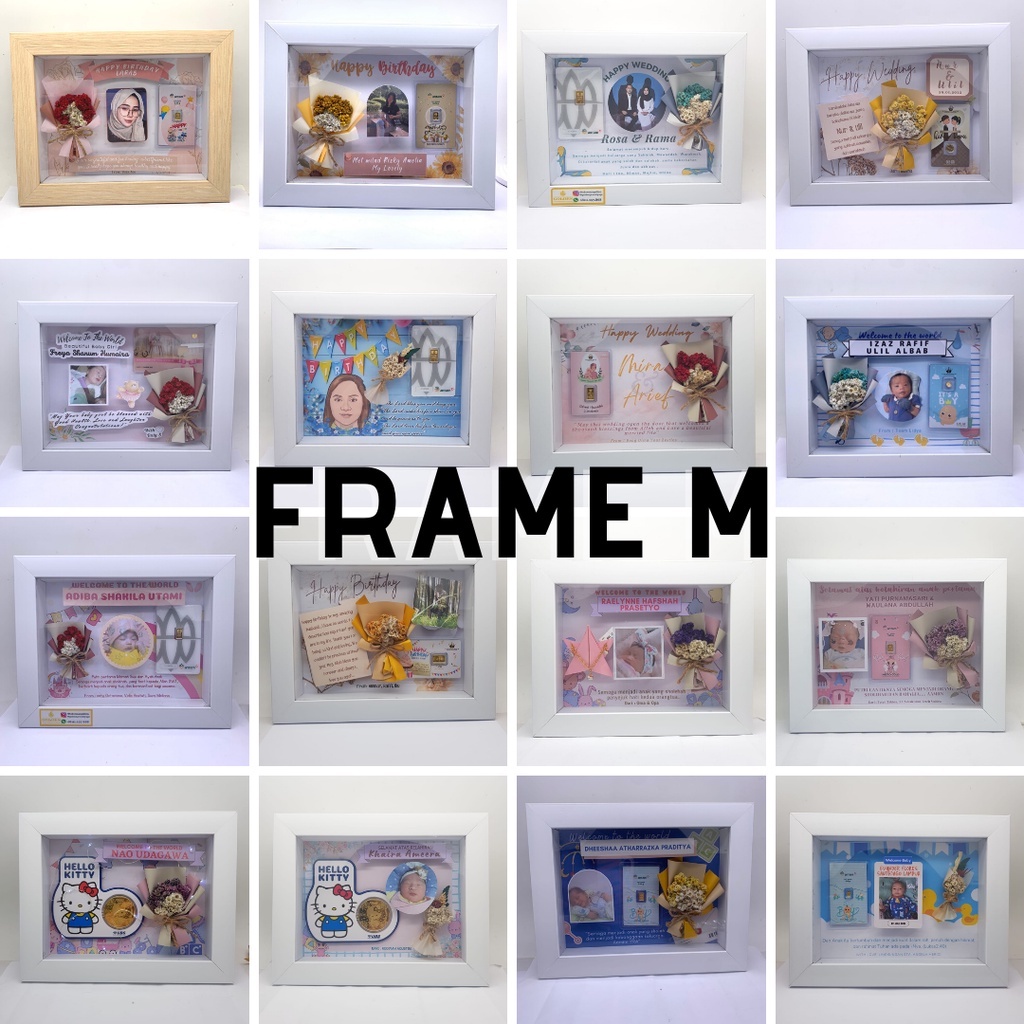 HAMPERS Gift CUSTOM Bingkai FRAME Mahar 3D  (TIDAK TERMASUK EMAS) Minigold / Hadiah / Kado Mahar variasi Minigold / Design Frame Birthday Wedding Newborn Baby Boy Girl Graduation