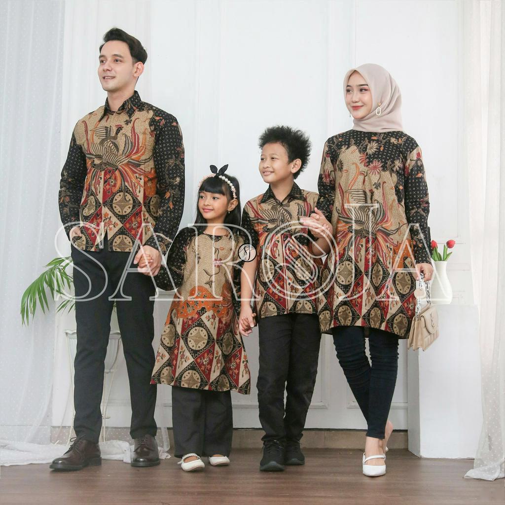 SAROJA | Couple Tunik Keluarga Alisa Hitam | Couple Tunik Batik | Couple Tunik Pasangan | Couple Tunik Ibu Anak Perempuan | Dress Lengan Panjang