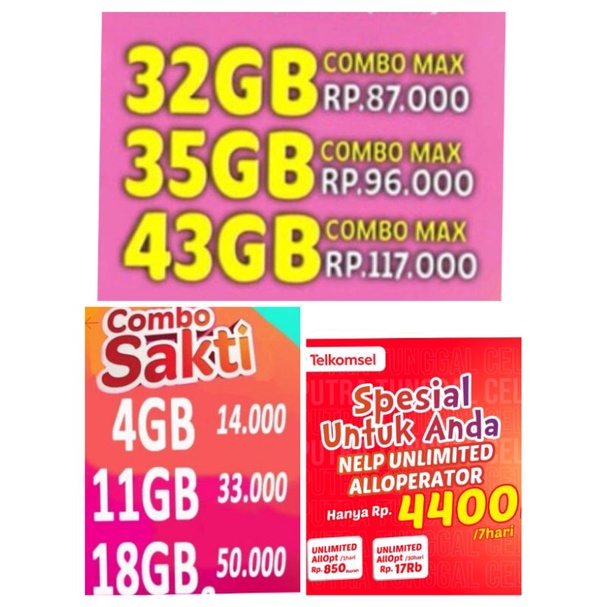 kartu perdana sakti triple combo telkomsel 4,5gb 11gb 18gb &amp; 20gb 24gb &amp; nelpon unlimited 15k