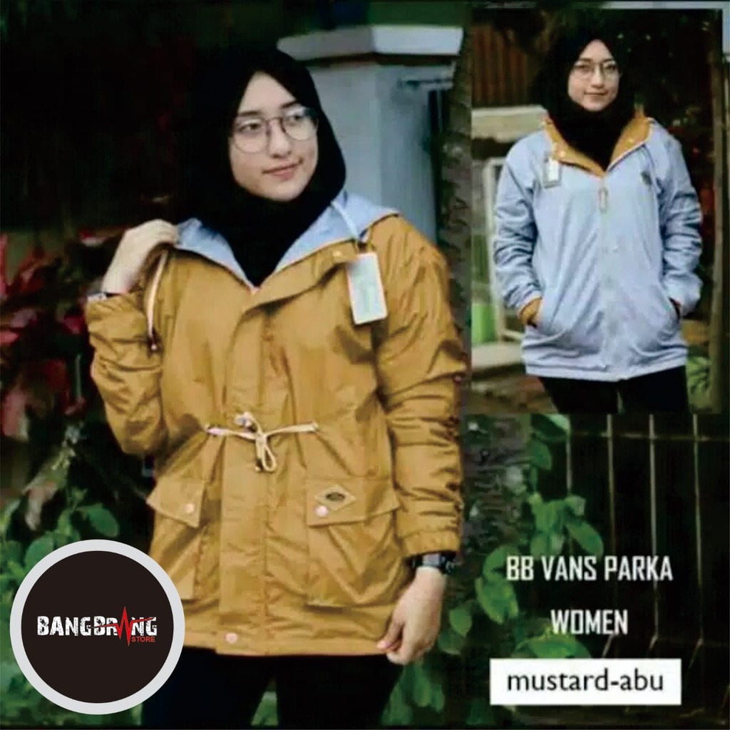 JAKET PARKA WANITA BOLAK BALIK JAKET WANITA PARKA BB MURAH JAKET PARKA CEWEK JAKET PARASUT WANITA-Mustard Abu