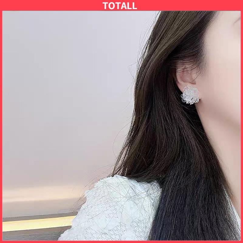 COD Anting Bunga Resin Tiga Dimensi Transparan yang Menyegarkan Stud Telinga Manis Wanita-Totall