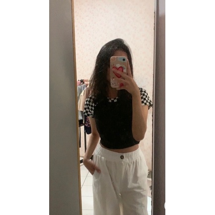 Crop Top Wanita Black Chess Rib (LD 88 , P 40)