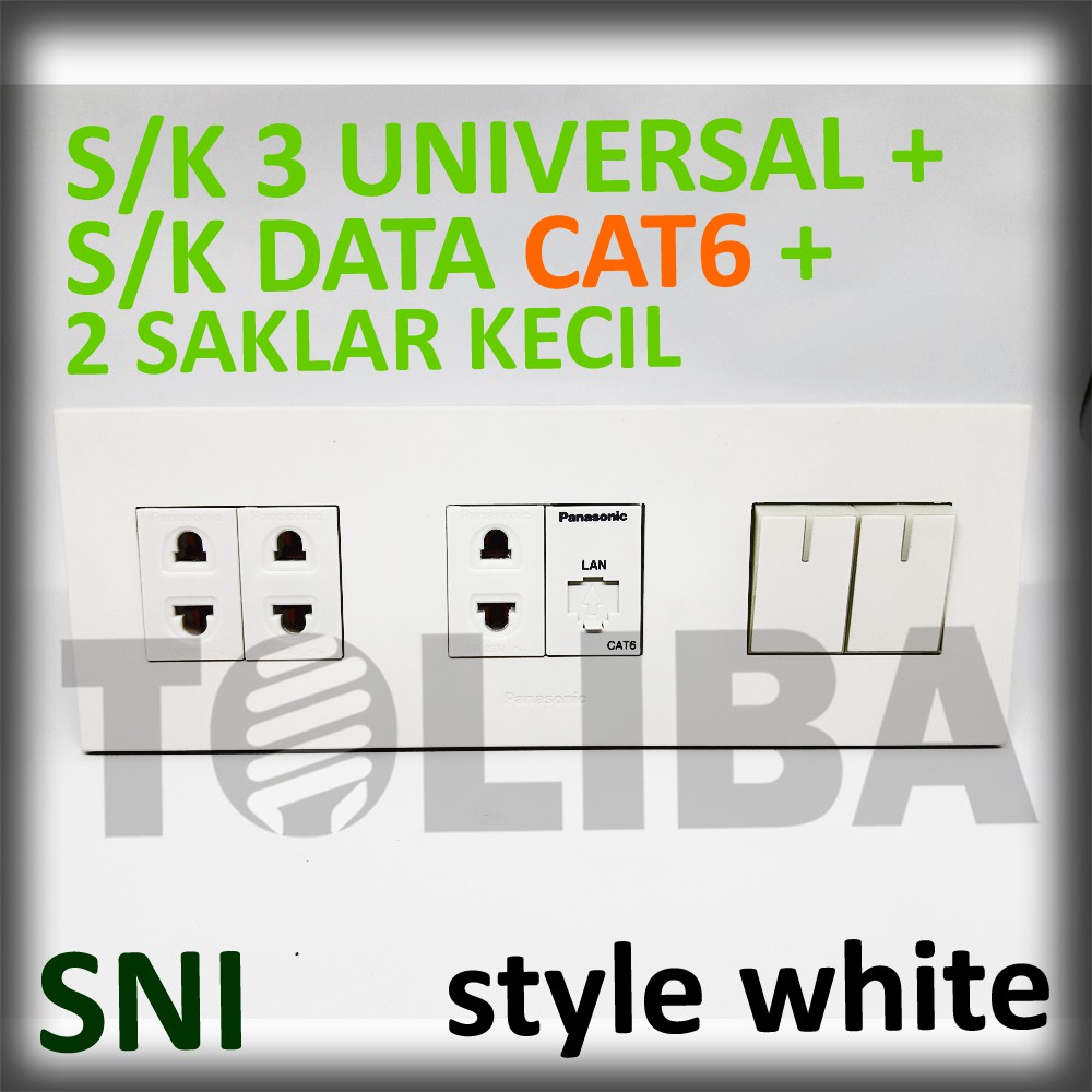 saklar seri + 3 stopkontak universal + s/k data cat6 minimalis style white ib panasonic sni